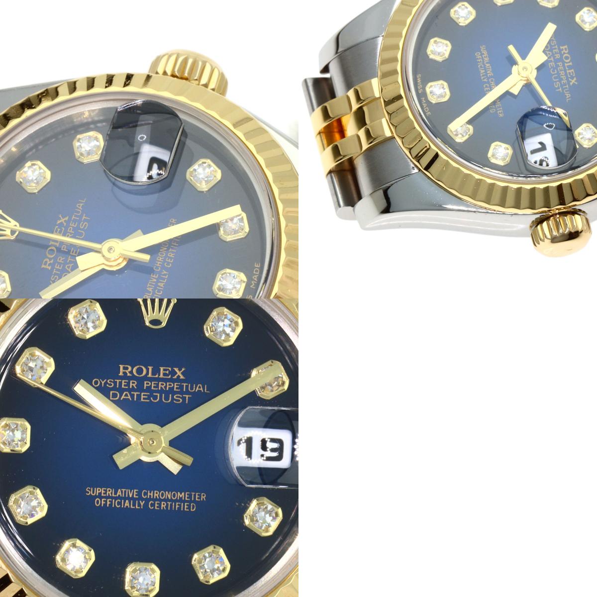ROLEX ロレックス 179173G デイトジャスト 10P ダイヤモンド ブルーグラデーション 腕時計 SS レディース 中古