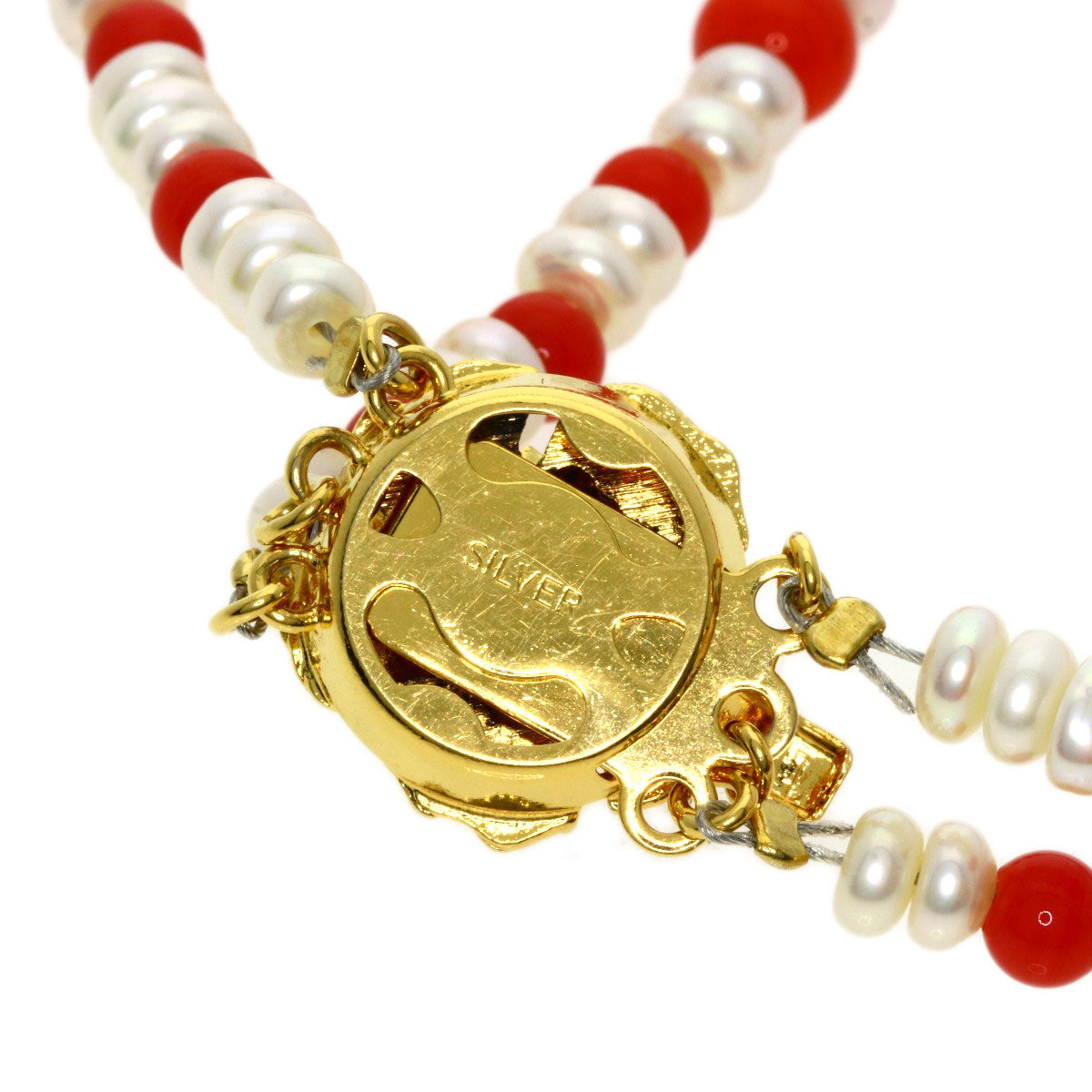 SELECT JEWELRY セレクトジュエリー ガラス パール 真珠 ネックレス SV レディース 中古