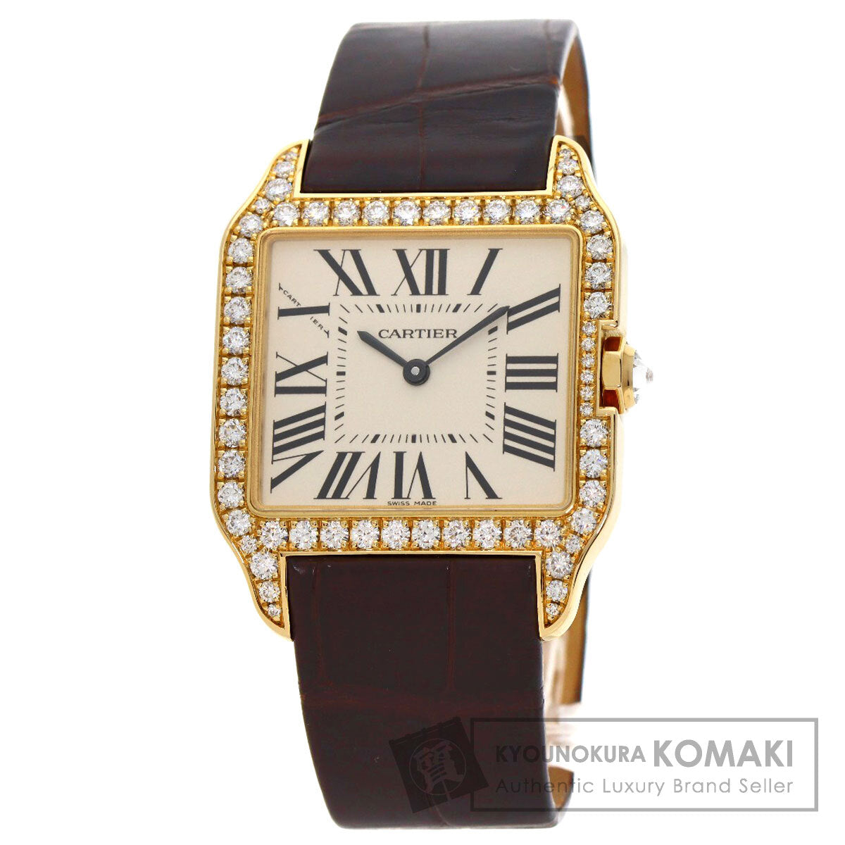 CARTIER カルティエ WH100451 サントスデュモン ダイヤモンドベゼル 腕時計 K18PG 革 ダイヤモンド メンズ [中古] カルティエ サントスデュモン ダイヤモンドベゼル WH100451 腕時計