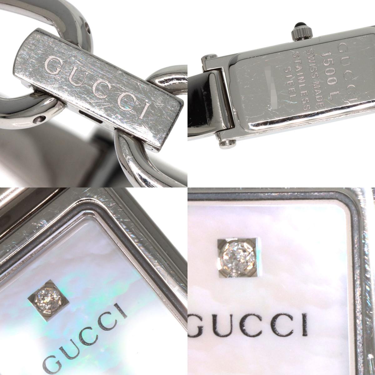 GUCCI グッチ 1500L スクエアフェイス バングル 1P ダイヤモンド 腕時計 SS レディース 中古