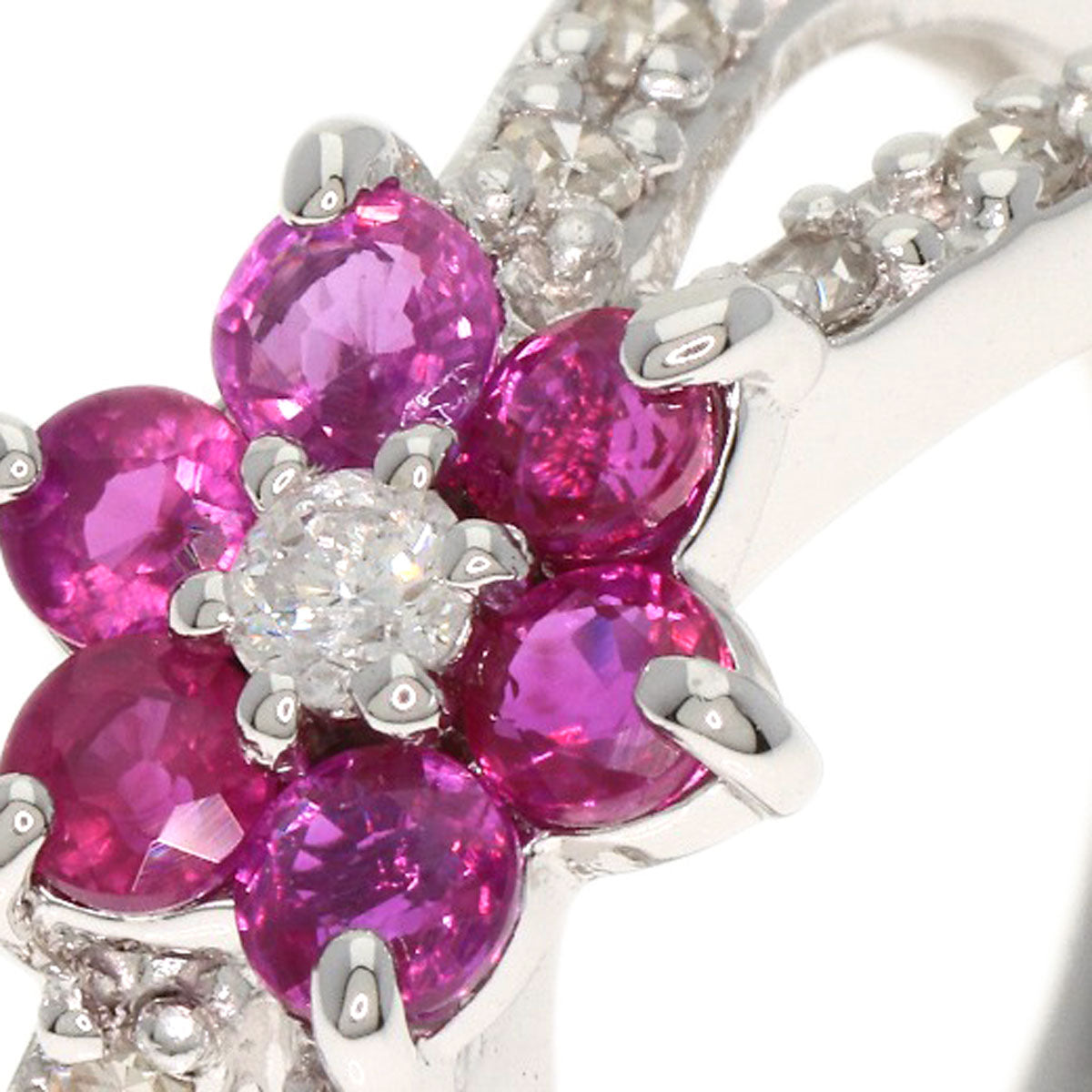 SELECT JEWELRY セレクトジュエリー フラワー ダイヤモンド ルビー リング・指輪 K14WG レディース 中古