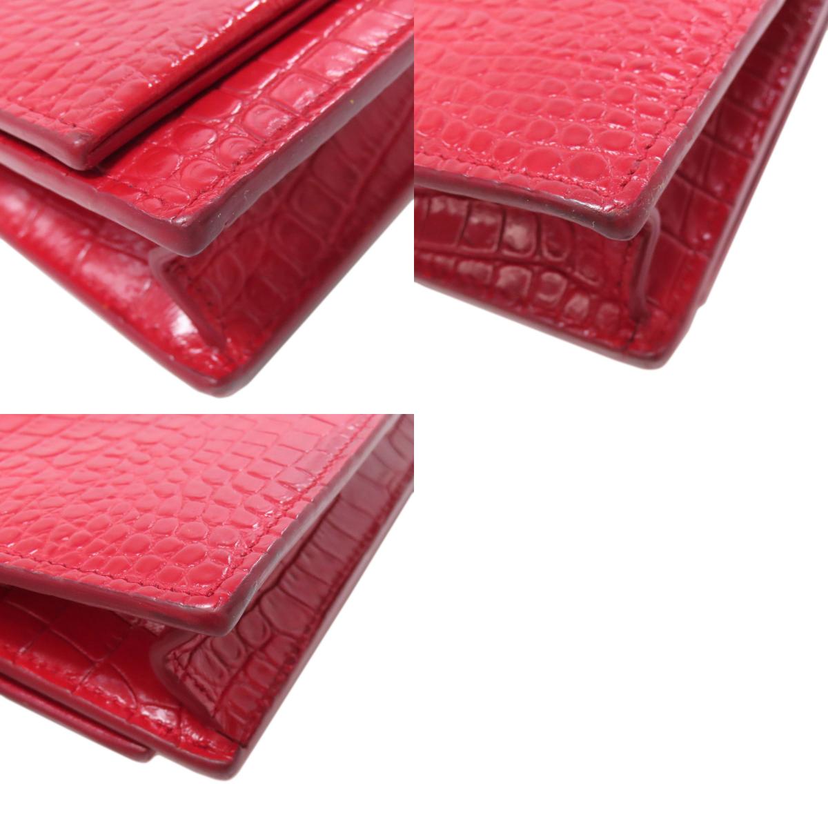 YVES SAINT LAURENT イヴ・サンローラン チェーンウォレット 型押し 長財布(小銭入れあり) レザー レディース 中古