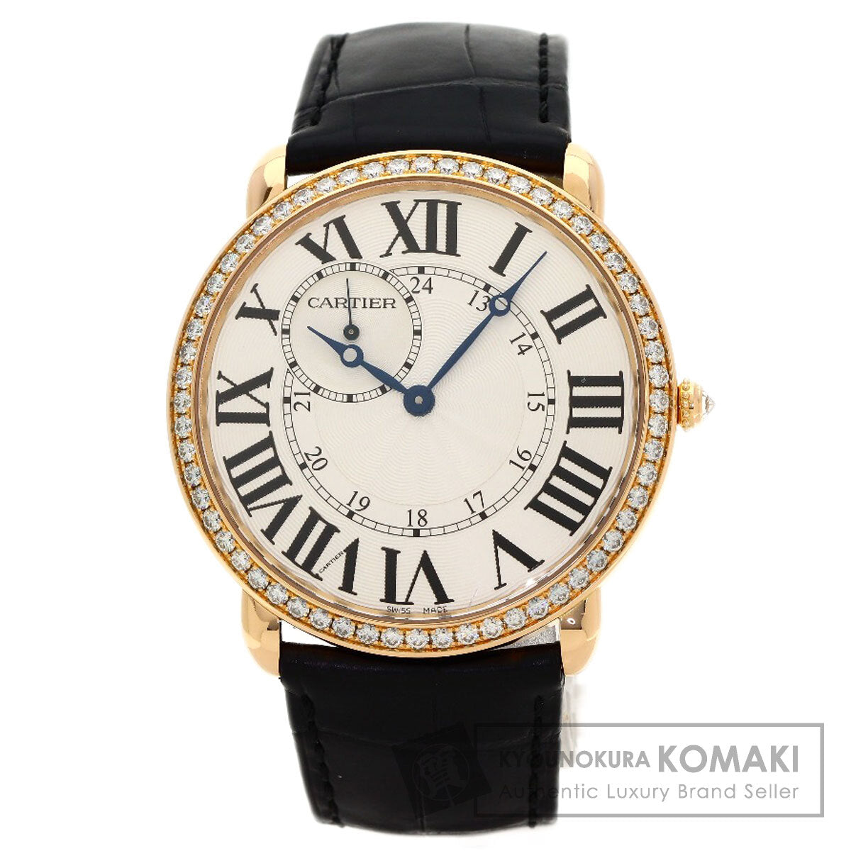 CARTIER カルティエ WR007001 ロンド ルイ カルティエ 腕時計 K18PG 革 ダイヤモンド メンズ [中古] カルティエ ロンド ルイ カルティエ WR007001 腕時計 中古 | 京の蔵