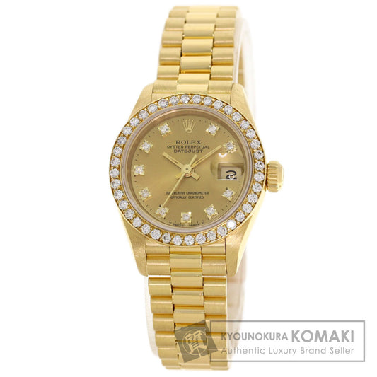 ROLEX ロレックス 69138G デイトジャスト 10P ダイヤモンド 腕時計 K18YG レディース 中古