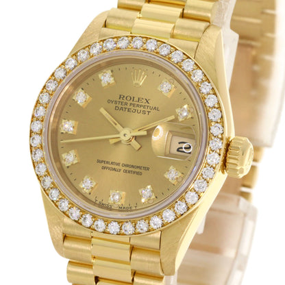 ROLEX ロレックス 69138G デイトジャスト 10P ダイヤモンド 腕時計 K18YG レディース 中古