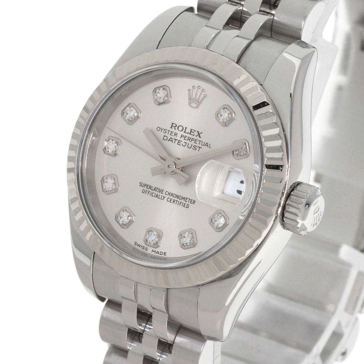 ROLEX ロレックス 179174G デイトジャスト 10P ダイヤモンド 腕時計 SS レディース 中古