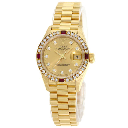 ROLEX ロレックス 69068G デイトジャスト 10P ダイヤモンド 腕時計 K18YG レディース 中古