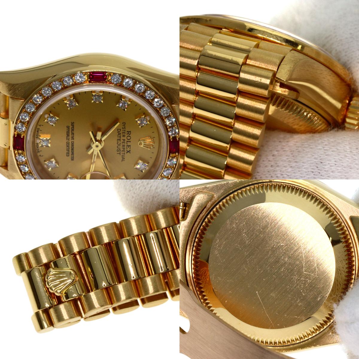 ROLEX ロレックス 69068G デイトジャスト 10P ダイヤモンド 腕時計 K18YG レディース 中古