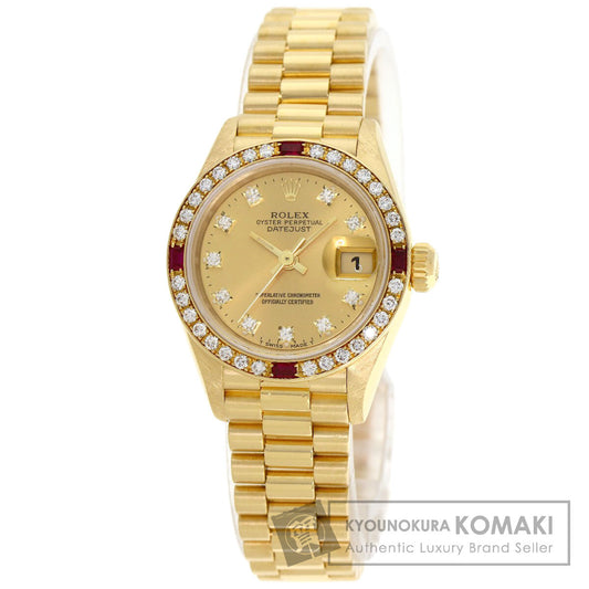 ROLEX ロレックス 69068G デイトジャスト 10P ダイヤモンド 腕時計 K18YG レディース 中古