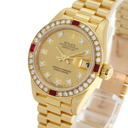 ROLEX ロレックス 69068G デイトジャスト 10P ダイヤモンド 腕時計 K18YG レディース 中古