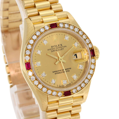 ROLEX ロレックス 69068G デイトジャスト 10P ダイヤモンド 腕時計 K18YG レディース 中古