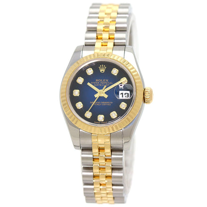 ROLEX ロレックス 179173G デイトジャスト 10P ダイヤモンド ブルーグラデーション 腕時計 SS レディース 中古