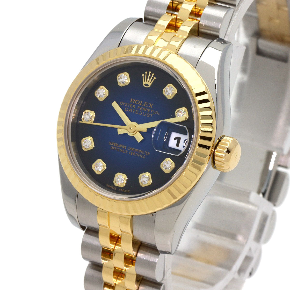 ROLEX ロレックス 179173G デイトジャスト 10P ダイヤモンド ブルーグラデーション 腕時計 SS レディース 中古