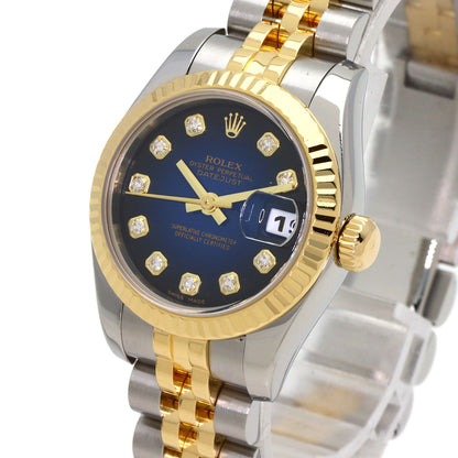 ROLEX ロレックス 179173G デイトジャスト 10P ダイヤモンド ブルーグラデーション 腕時計 SS レディース 中古