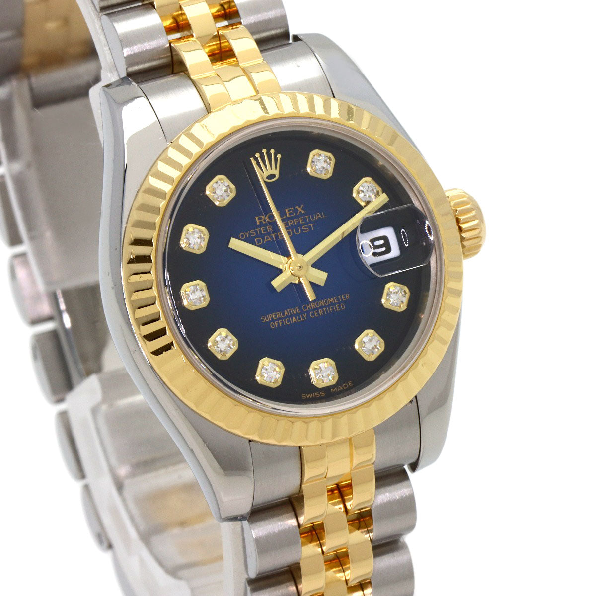 ROLEX ロレックス 179173G デイトジャスト 10P ダイヤモンド ブルーグラデーション 腕時計 SS レディース 中古