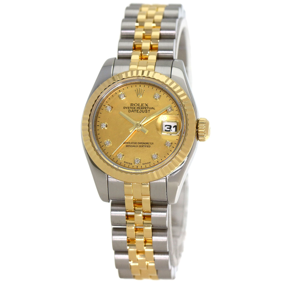 ROLEX ロレックス 179173NG デイトジャスト 10P ダイヤモンド 腕時計 SS レディース 中古