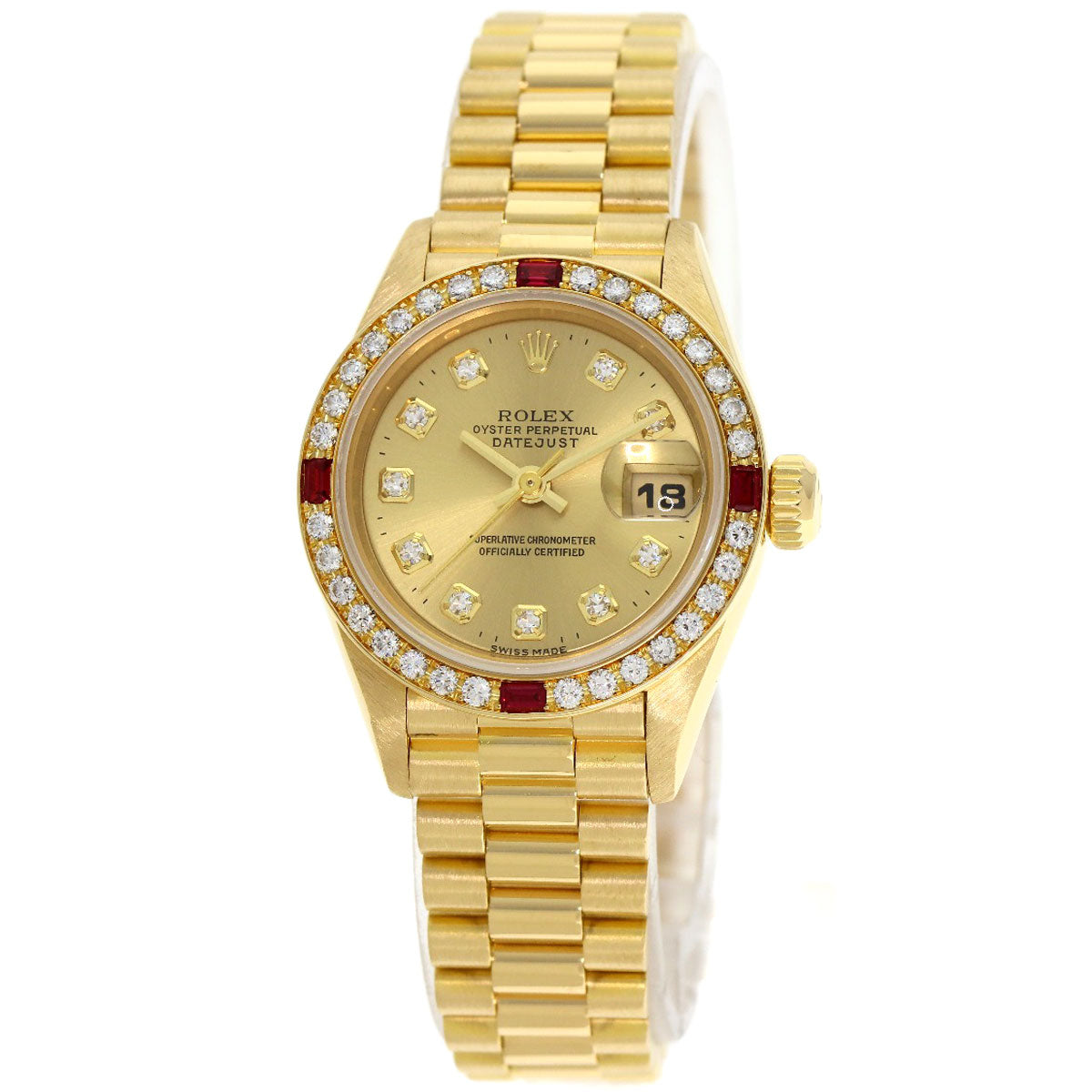 ROLEX ロレックス 69068G デイトジャスト 10P ダイヤモンド 腕時計 K18YG レディース 中古