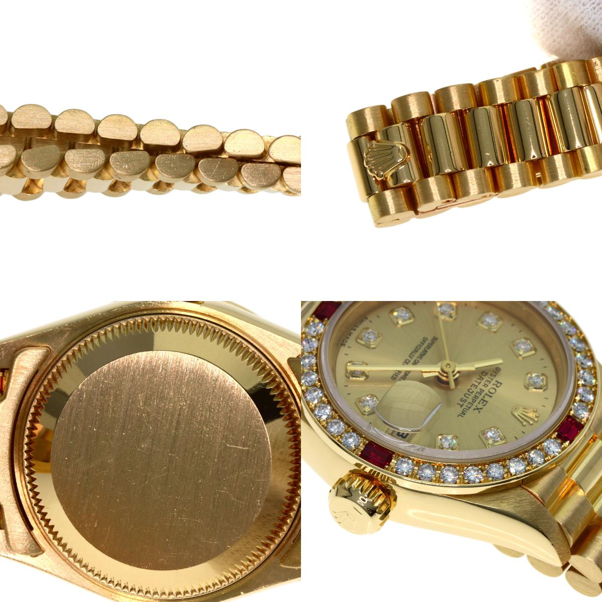 ROLEX ロレックス 69068G デイトジャスト 10P ダイヤモンド 腕時計 K18YG レディース 中古