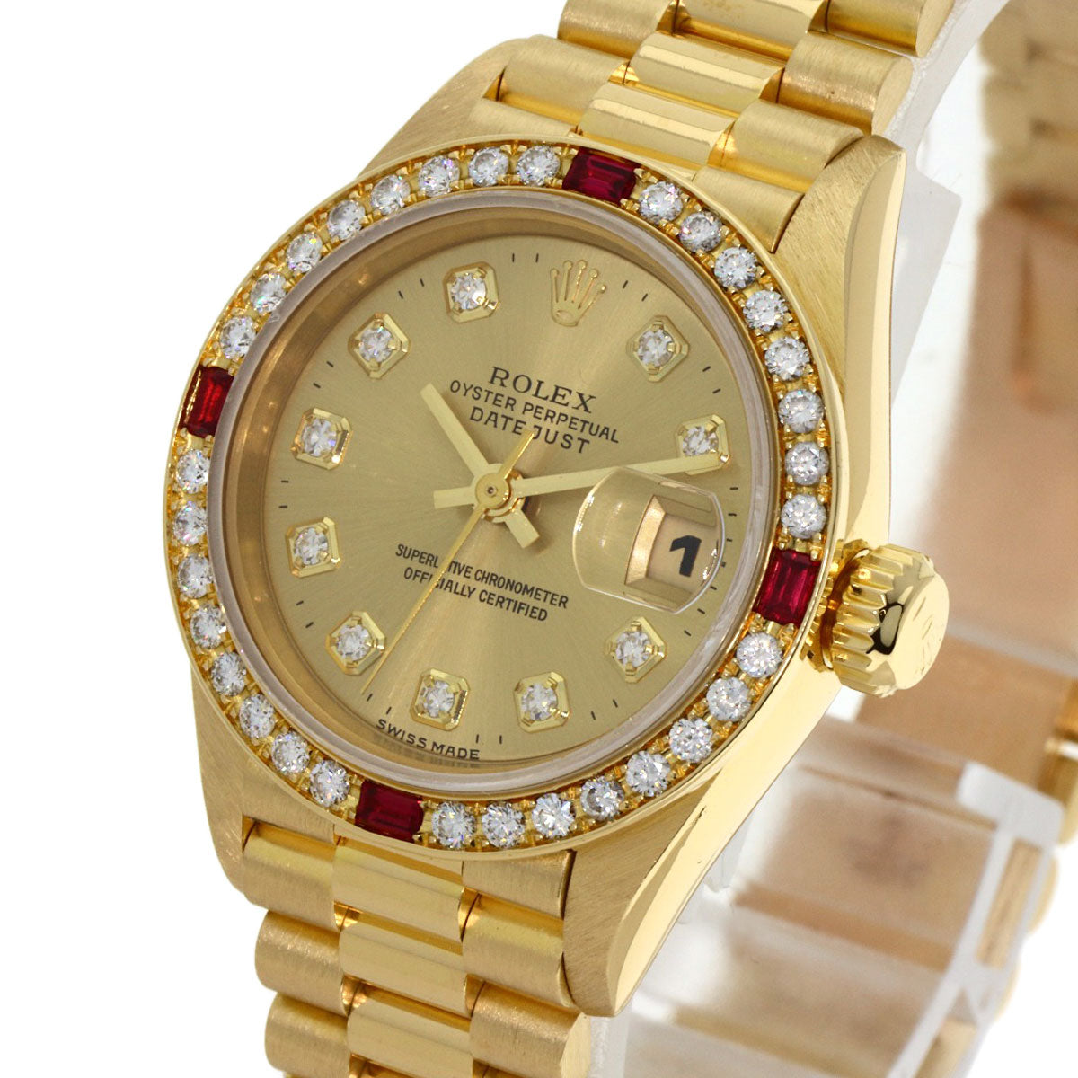 ROLEX ロレックス 69068G デイトジャスト 10P ダイヤモンド 腕時計 K18YG レディース 中古