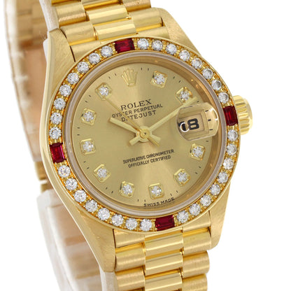 ROLEX ロレックス 69068G デイトジャスト 10P ダイヤモンド 腕時計 K18YG レディース 中古