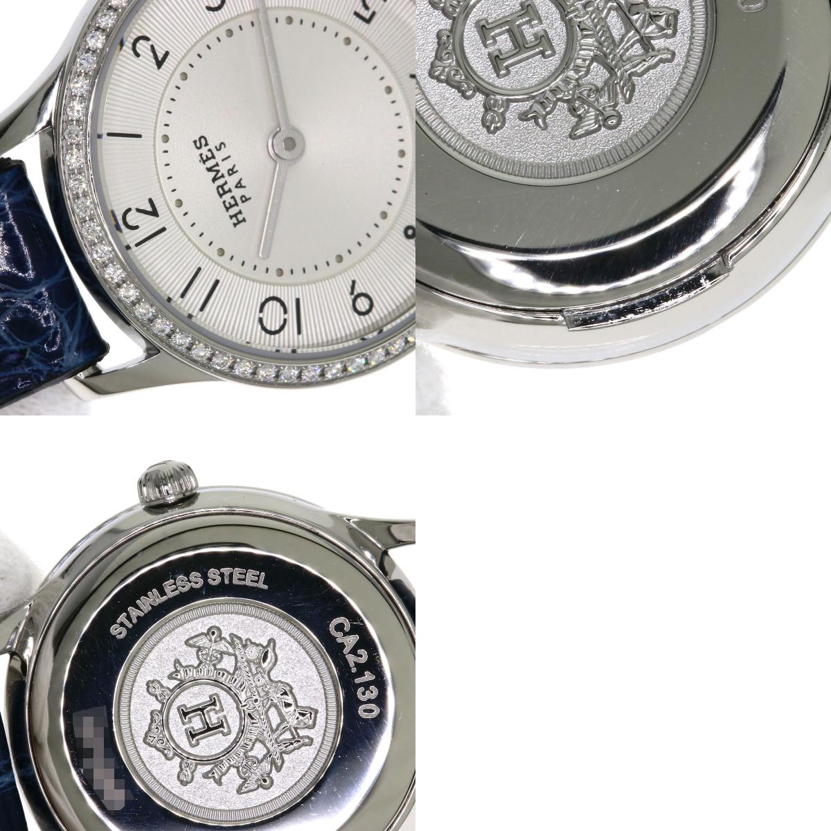 HERMES エルメス CA2.130 スリムドゥ ダイヤモンド 腕時計 SS レディース 中古