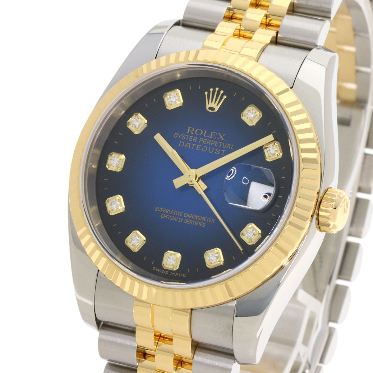 ROLEX ロレックス 116233G デイトジャスト 10P ダイヤモンド ブルーグラデーション 腕時計 SS メンズ 中古