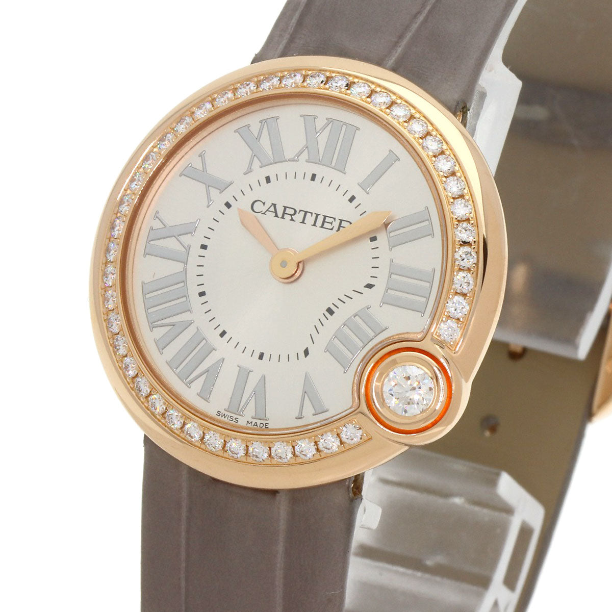 CARTIER カルティエ WJBL0008 バロン ブラン ドゥ カルティエ ベゼルダイヤモンド 腕時計 K18PG レディース 中古