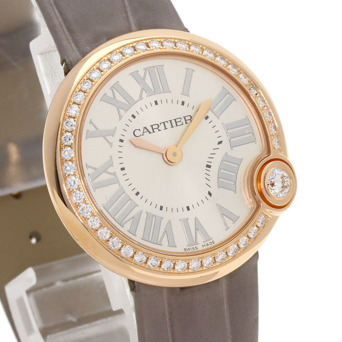 CARTIER カルティエ WJBL0008 バロン ブラン ドゥ カルティエ ベゼルダイヤモンド 腕時計 K18PG レディース 中古
