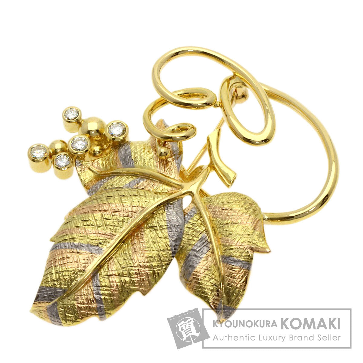 タサキ 葡萄 リーフモチーフ ダイヤモンド ブローチ 中古 商品画像1