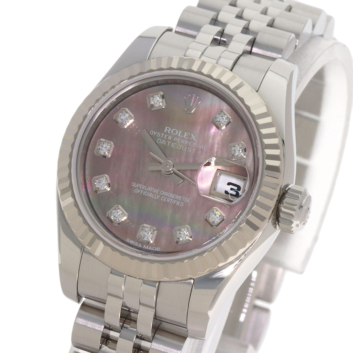 ROLEX ロレックス 179174NG デイトジャスト 10P ダイヤモンド 腕時計 SS レディース 中古