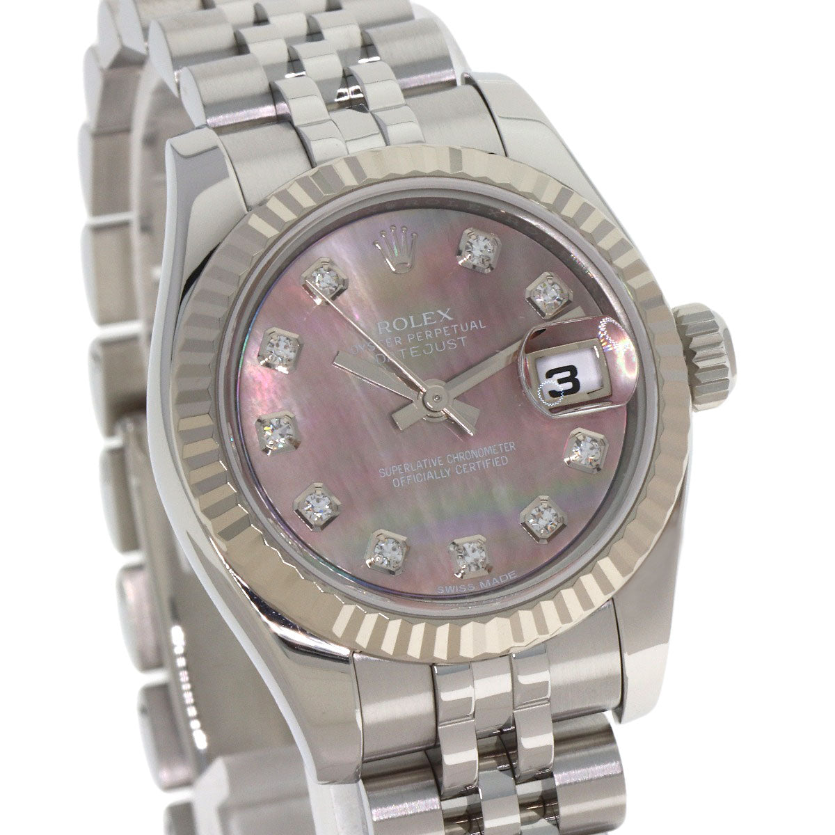 ROLEX ロレックス 179174NG デイトジャスト 10P ダイヤモンド 腕時計 SS レディース 中古
