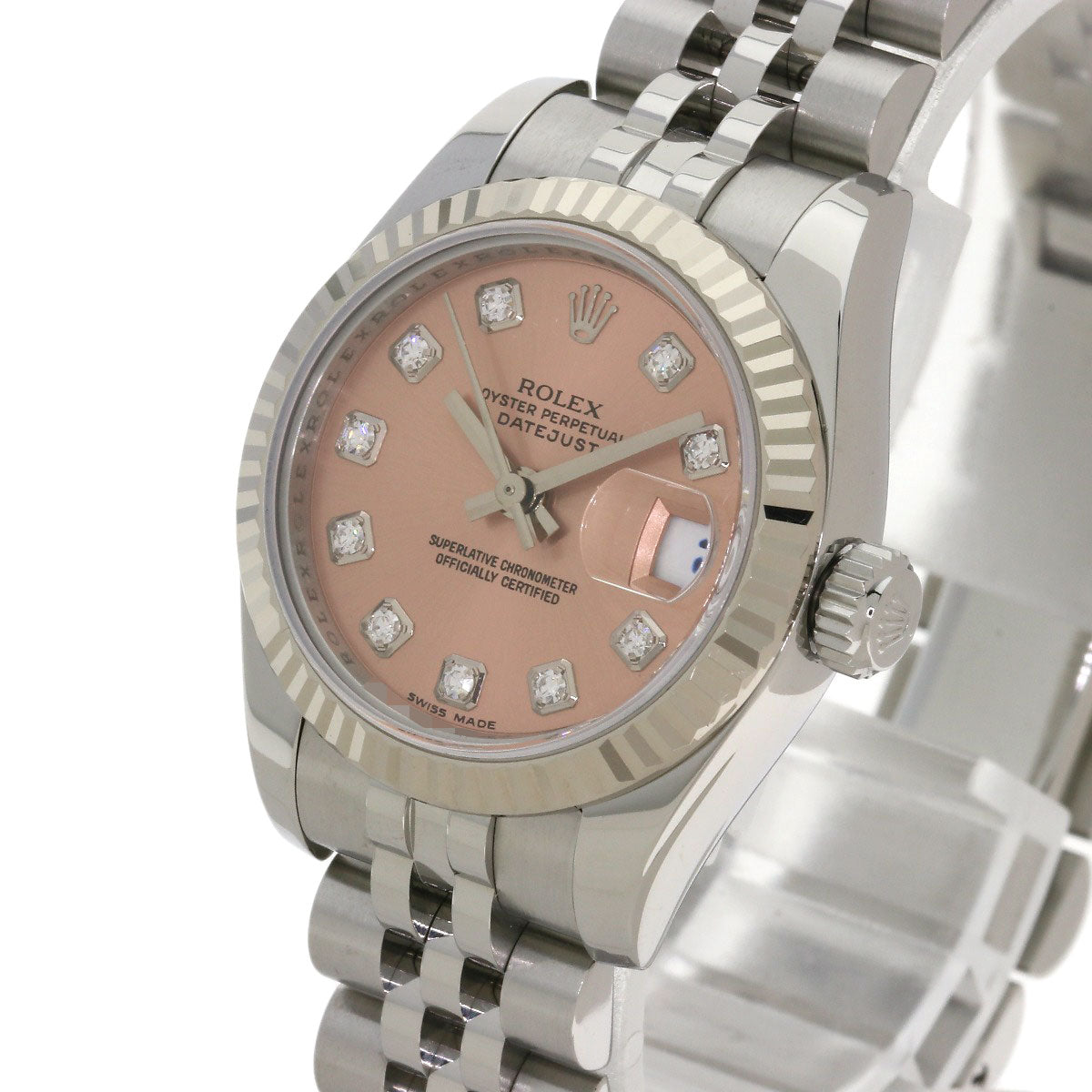 ROLEX ロレックス 179174G デイトジャスト 10P ダイヤモンド 腕時計 SS レディース 中古