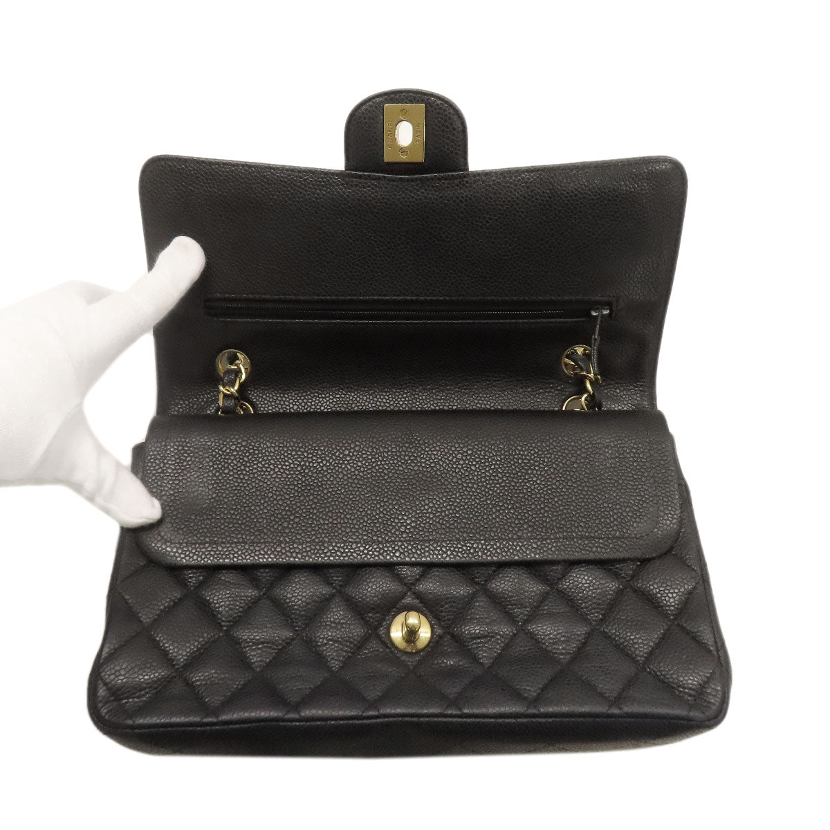 CHANEL シャネル マトラッセ ダブルフラップ ゴールド金具 ショルダーバッグ グレインド カーフスキン レディース 中古