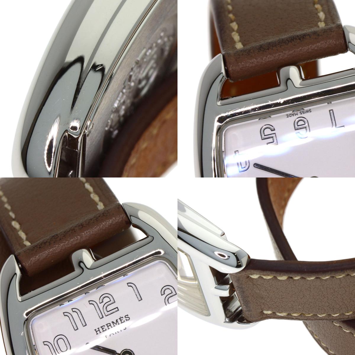 HERMES エルメス CT1.210 ケープコッド ドゥブルトゥール エトゥープ 腕時計 SS レディース 中古