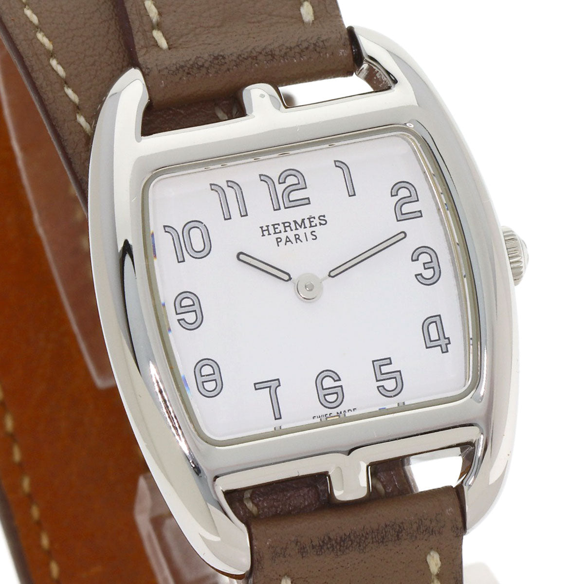 HERMES エルメス CT1.210 ケープコッド ドゥブルトゥール エトゥープ 腕時計 SS レディース 中古