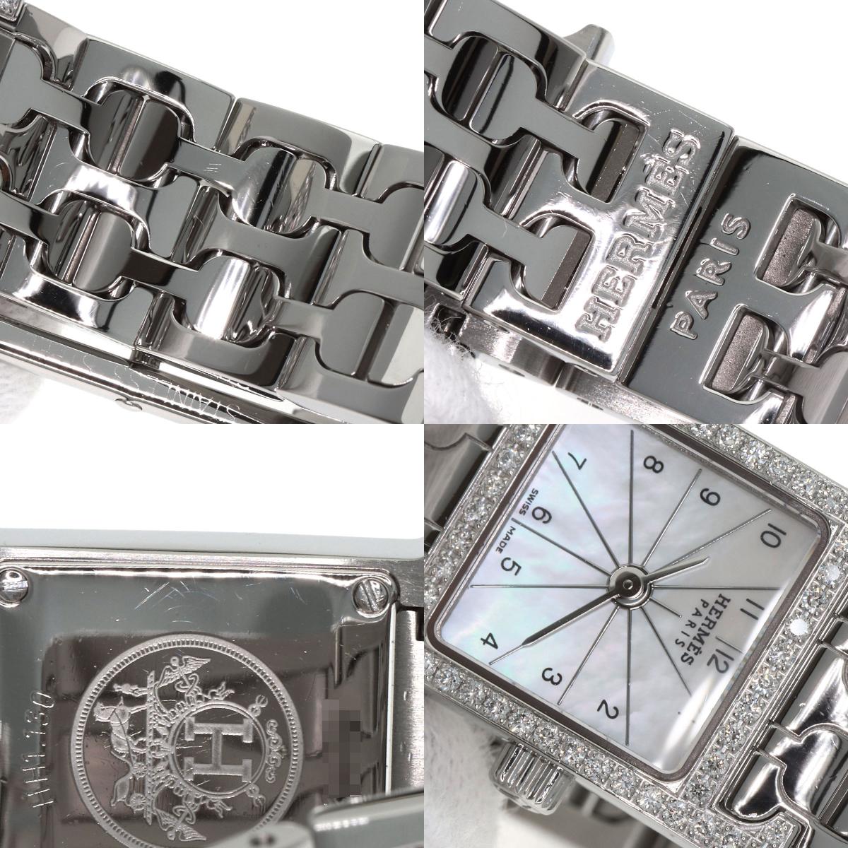 HERMES エルメス HH1.130 Hウォッチ ミニ ダイヤモンド 腕時計 SS レディース 中古