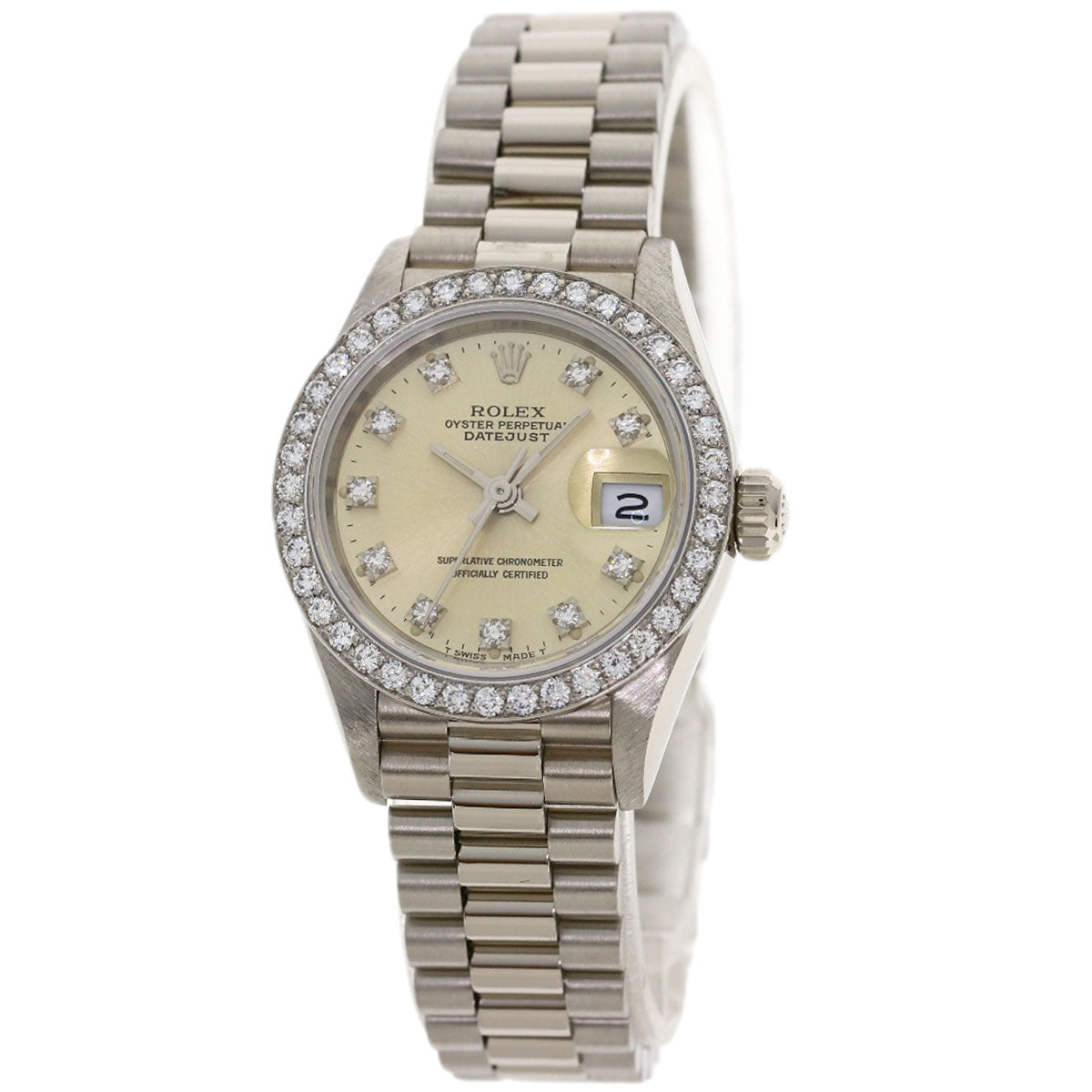 ROLEX ロレックス 69139G デイトジャスト 10P ダイヤモンド 腕時計 K18WG レディース 中古