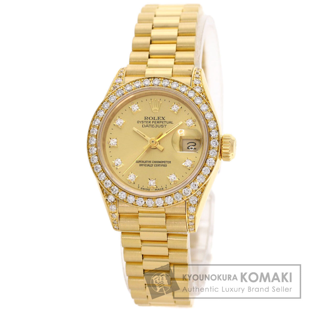 ROLEX ロレックス 69158G デイトジャスト ベゼル ダイヤモンド 腕時計 K18YG レディース 中古