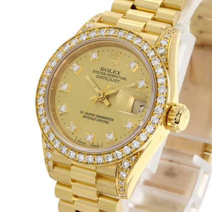 ROLEX ロレックス 69158G デイトジャスト ベゼル ダイヤモンド 腕時計 K18YG レディース 中古