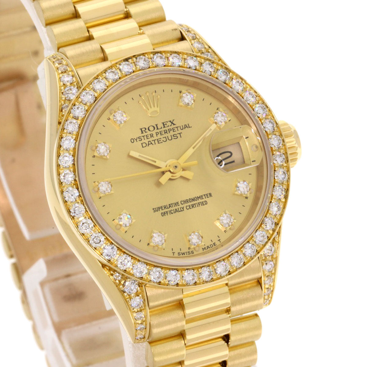 ROLEX ロレックス 69158G デイトジャスト ベゼル ダイヤモンド 腕時計 K18YG レディース 中古