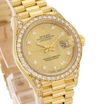 ROLEX ロレックス 69158G デイトジャスト ベゼル ダイヤモンド 腕時計 K18YG レディース 中古