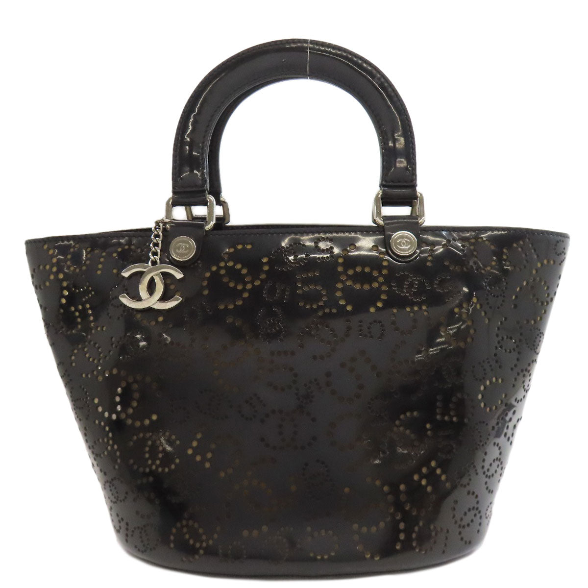 CHANEL シャネル パンチング ココマーク シルバー金具 ハンドバッグ エナメル レディース 中古
