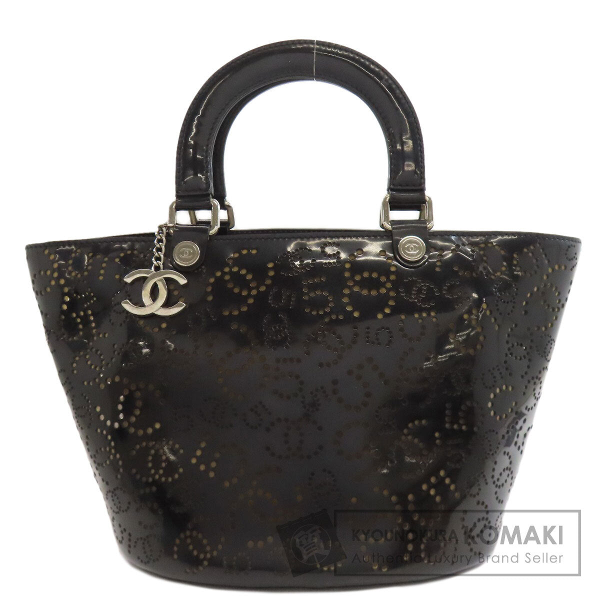CHANEL シャネル パンチング ココマーク シルバー金具 ハンドバッグ エナメル レディース 中古