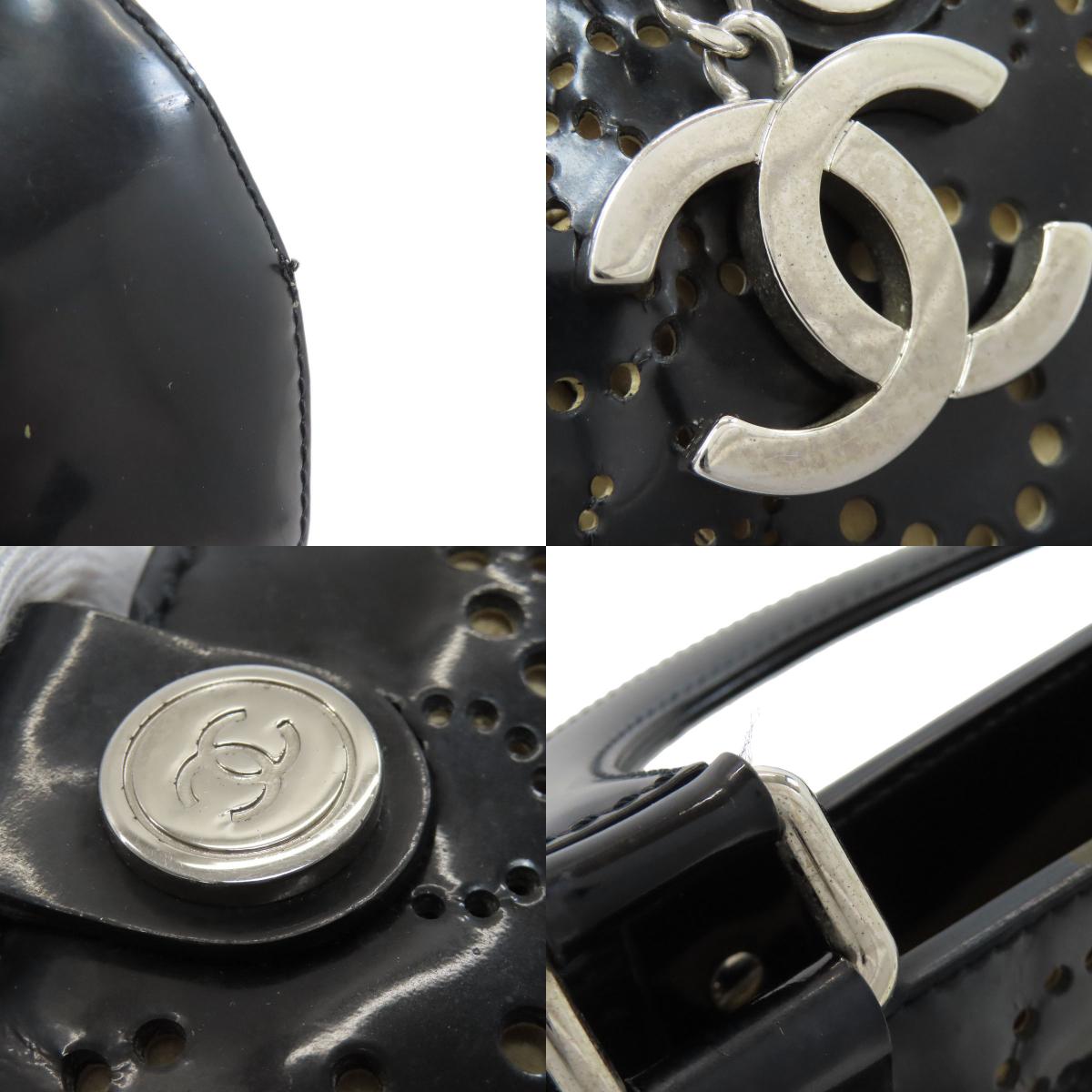 CHANEL シャネル パンチング ココマーク シルバー金具 ハンドバッグ エナメル レディース 中古