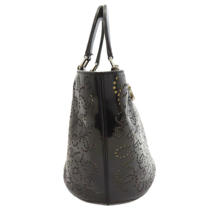 CHANEL シャネル パンチング ココマーク シルバー金具 ハンドバッグ エナメル レディース 中古