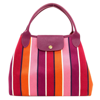 Longchamp ロンシャン ストライプ トートバッグ キャンバス レディース 中古