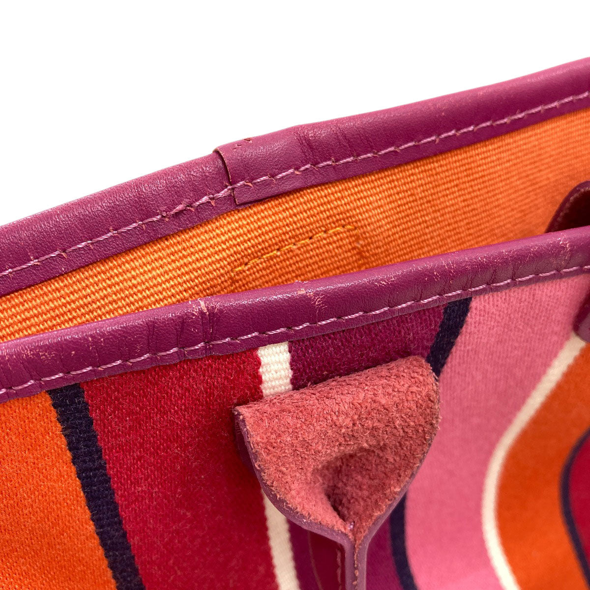 Longchamp ロンシャン ストライプ トートバッグ キャンバス レディース 中古
