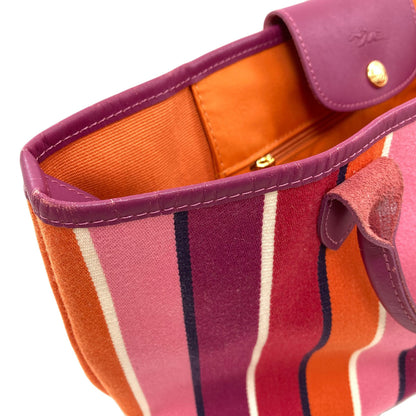 Longchamp ロンシャン ストライプ トートバッグ キャンバス レディース 中古