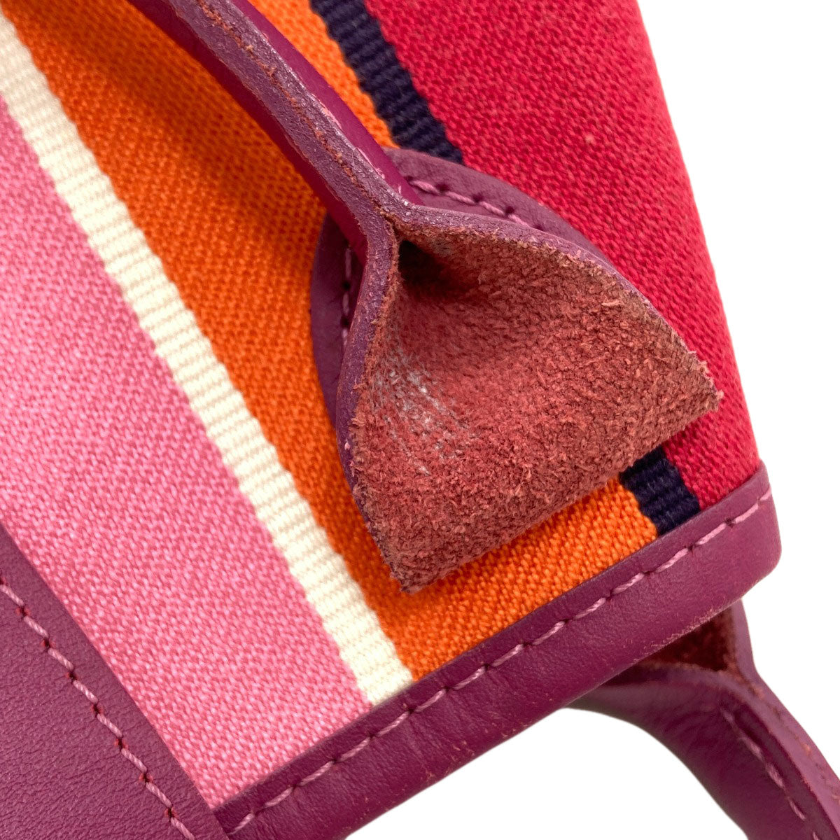 Longchamp ロンシャン ストライプ トートバッグ キャンバス レディース 中古