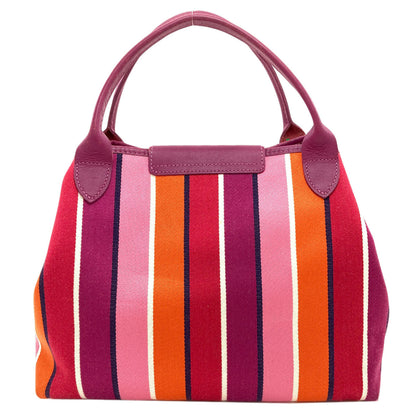 Longchamp ロンシャン ストライプ トートバッグ キャンバス レディース 中古
